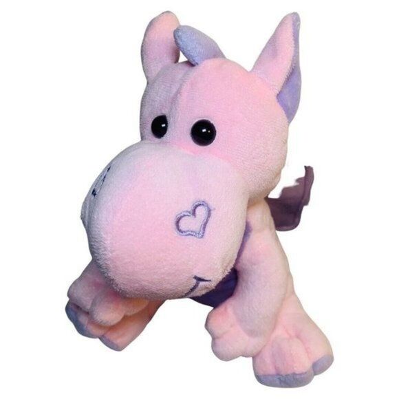 Inter American Plush Pink Dragon Purple Glitter Wings Stuffed Animal Toy 12” - Picture 1 of 5